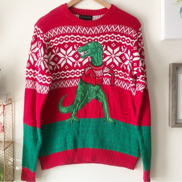Blizzard Bay Unisex T-Rex Tiny Arms 100% Cotton Ugly Christmas Sweater - Picture 2 of 10